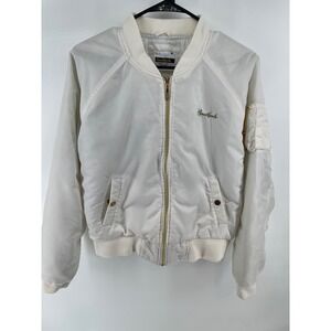 Vtg Southpole Bomber Jacket Women LargeWhite Quilted Utility Streetwear Gold